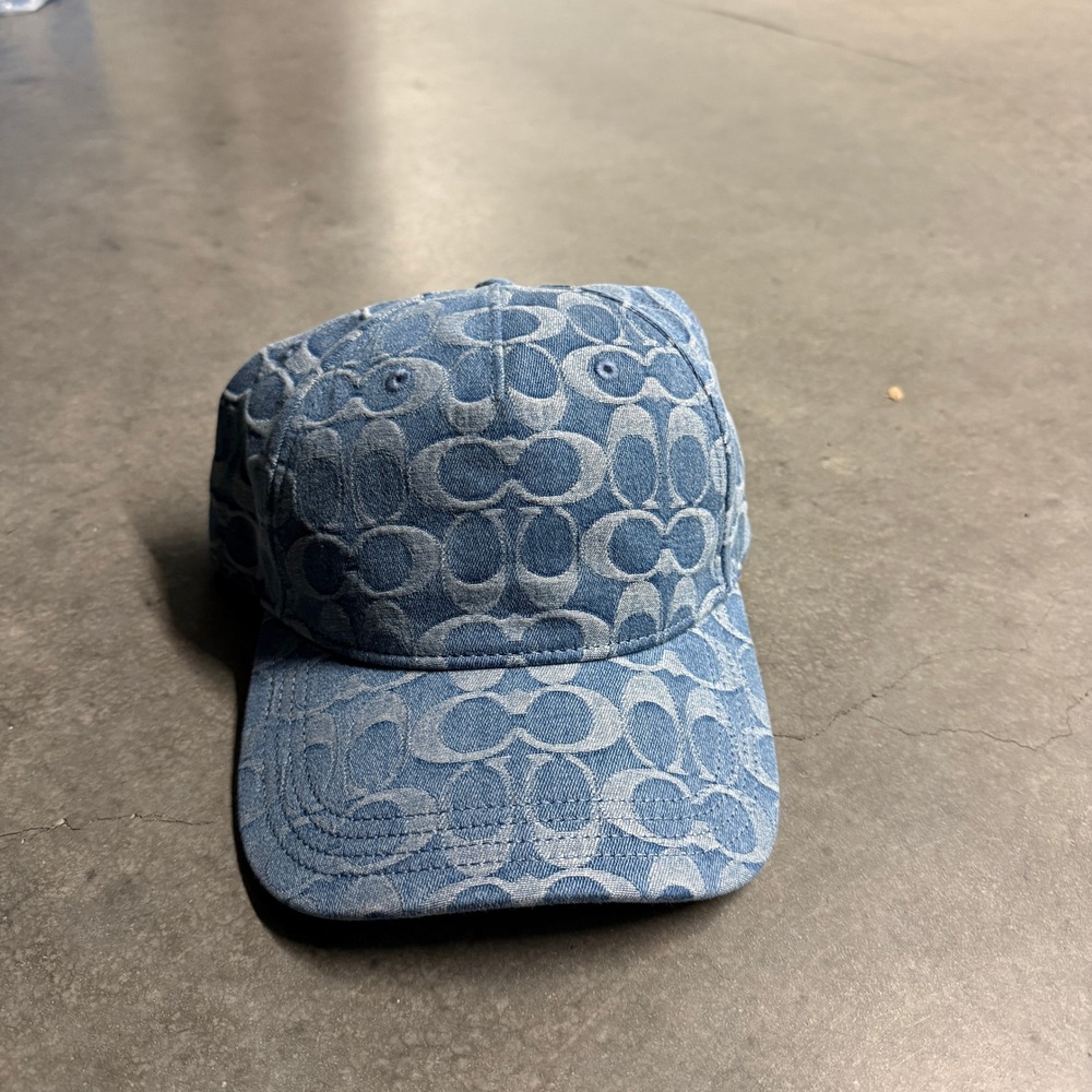 Coach Signature Jacquard Denim Baseball Cap Blue Monogram Adjustable Hat